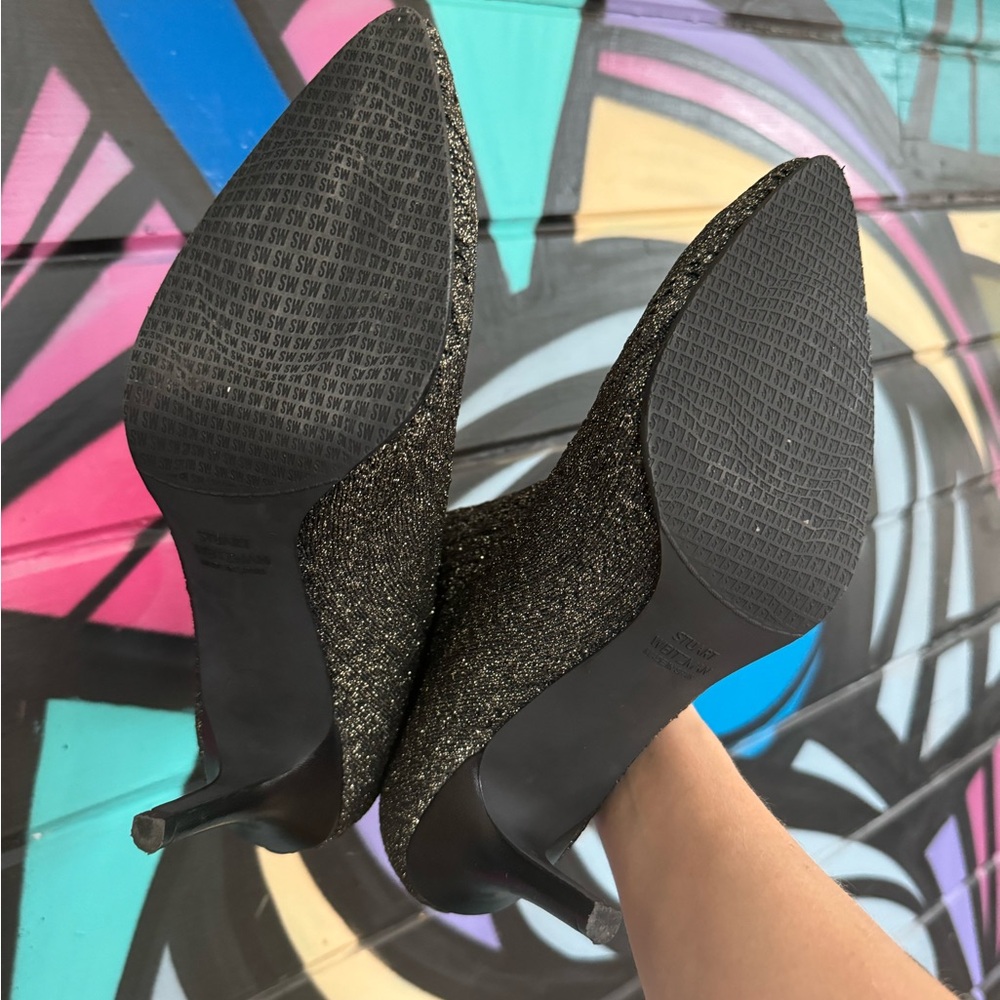 Stuart Weitzman Gold and Black Sock Booties, 8.5, Bag, Box included! - Picture 6 of 13